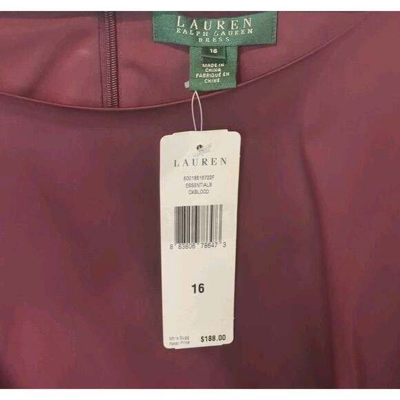 Lauren Ralph Lauren Wine Red Women’s 16 Satin Cocktail Party Dress Event Holiday - Picture 8 of 16